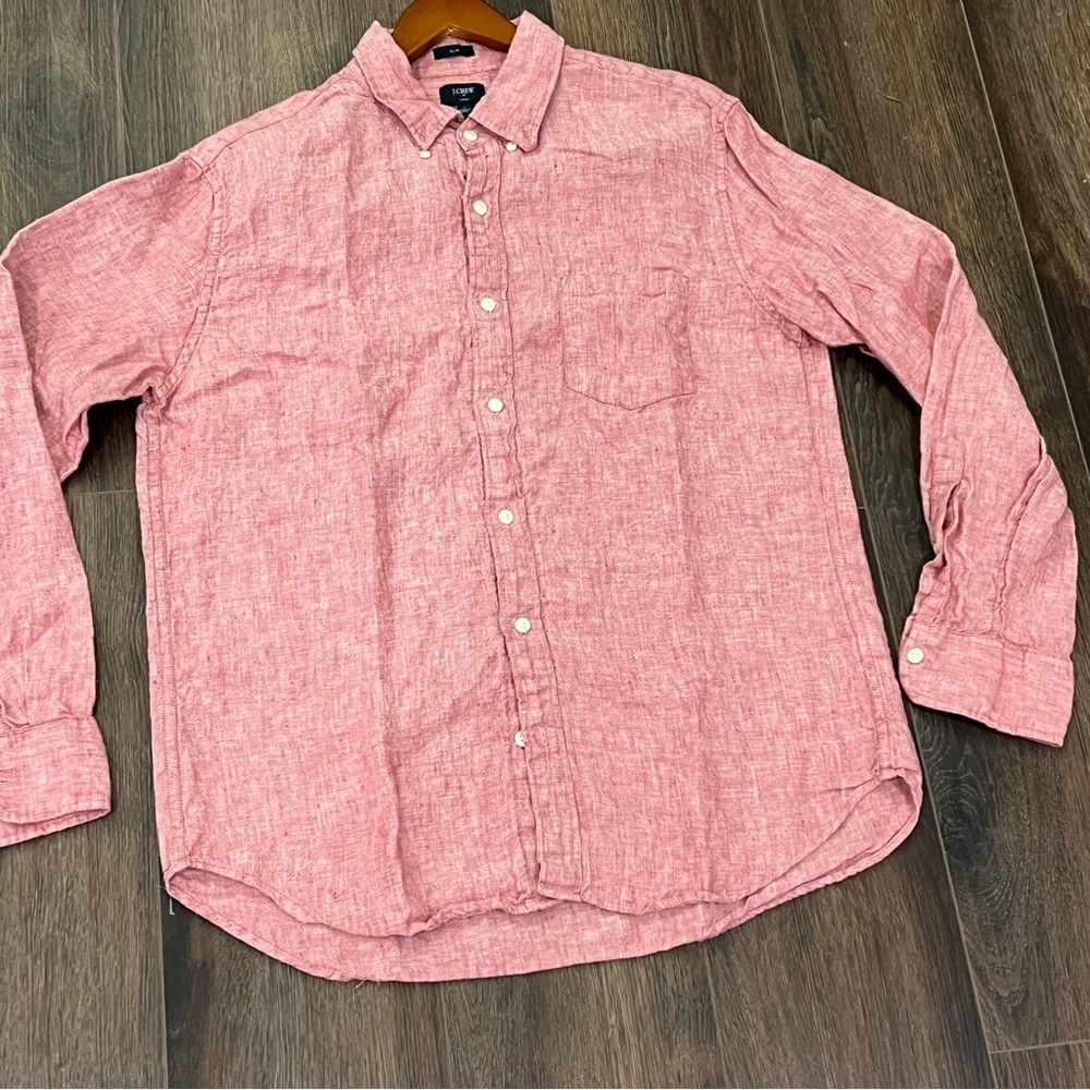 J Crew Shirt Men’s Large Red 100% Linen Slim Fit Long Sleeve Designer
